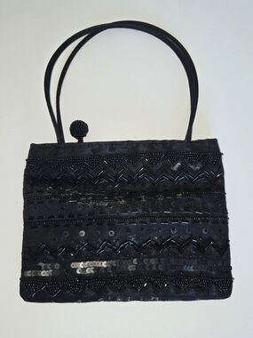 Black Beaded And Sequin Evening Hand Bag For Women